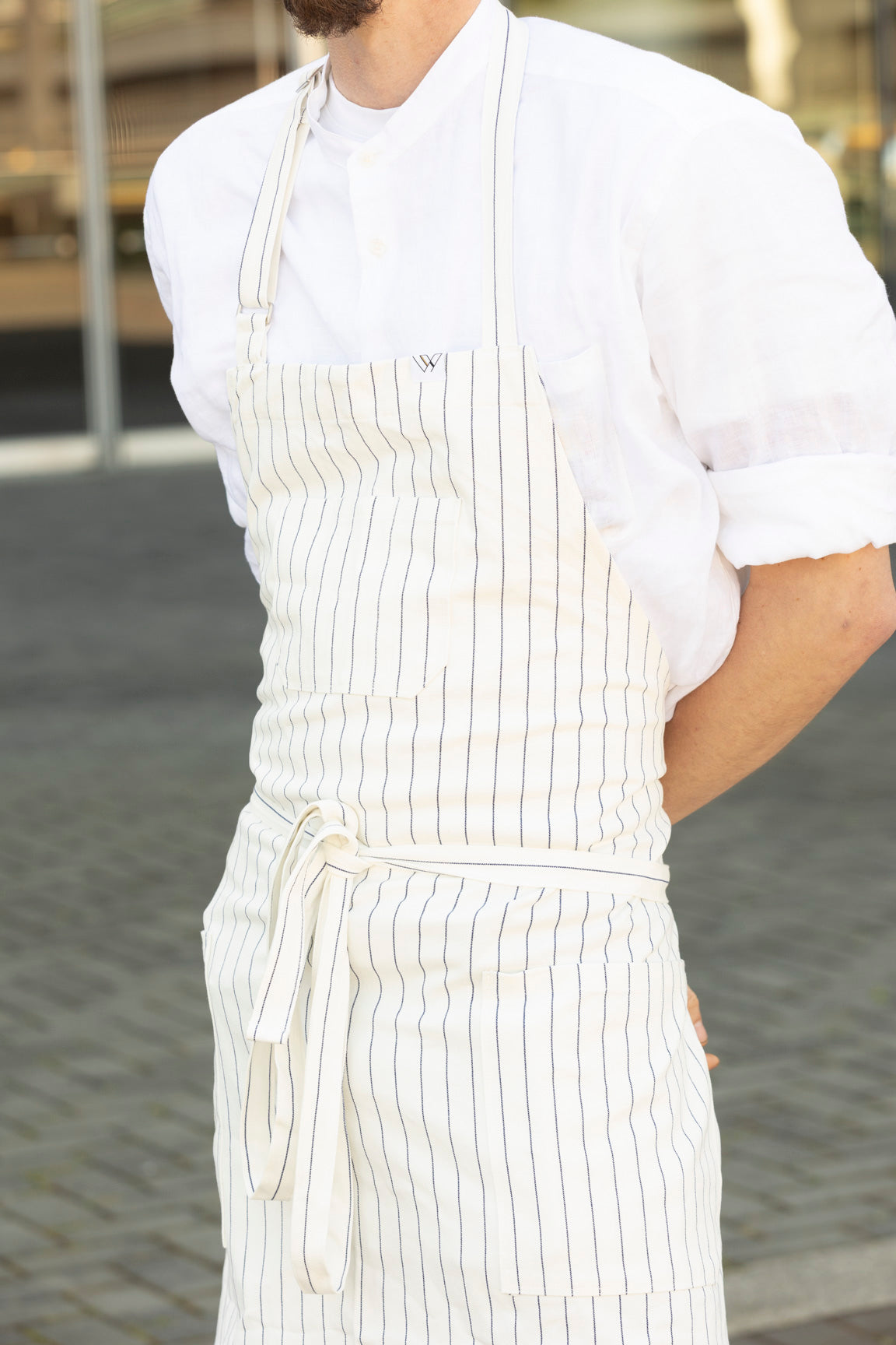 VANCOUVER 110 APRON (White navy stripe)