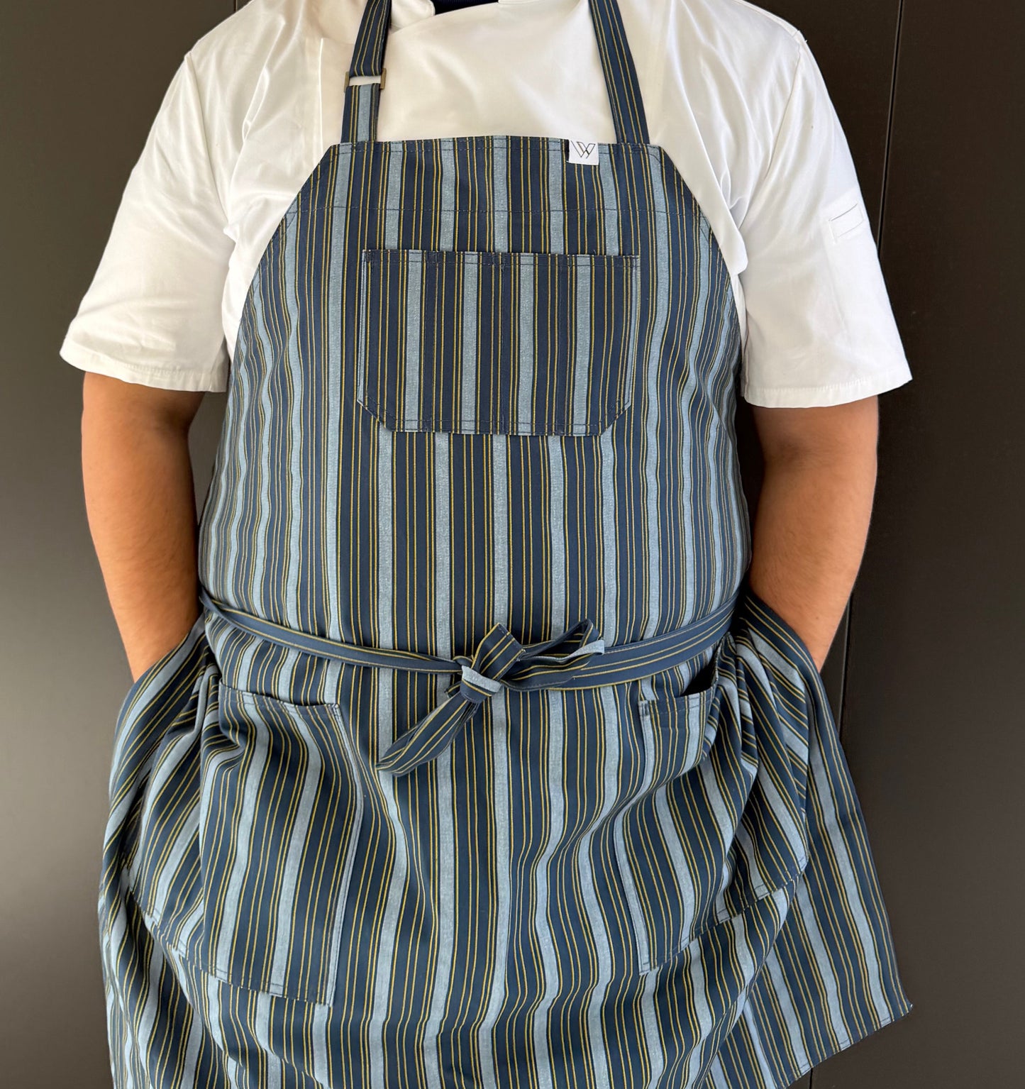 SEOUL 03 chef APRON (blue yellow stripes herringbone cotton)