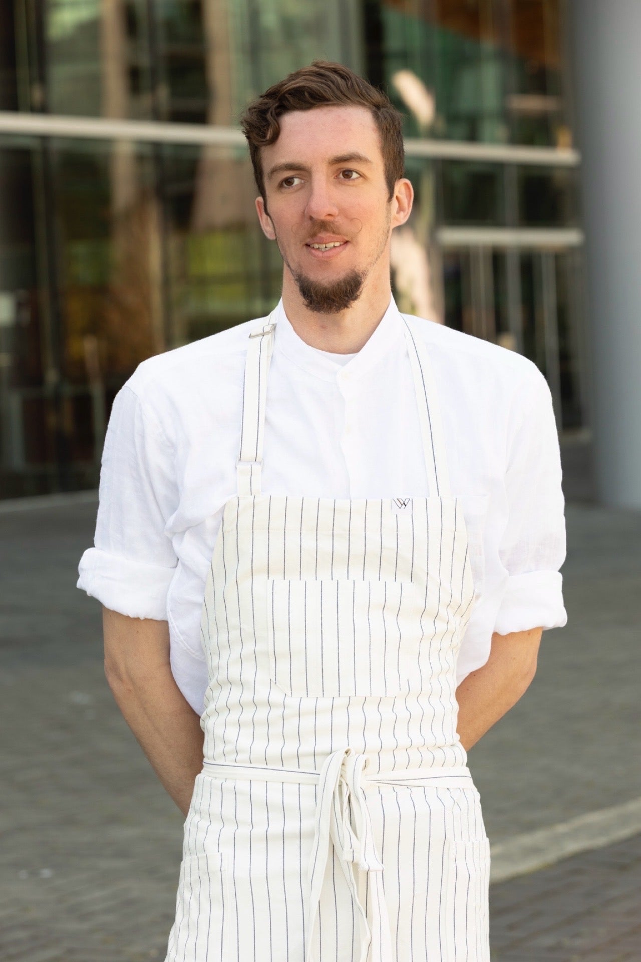 VANCOUVER 110 APRON (White navy stripe)