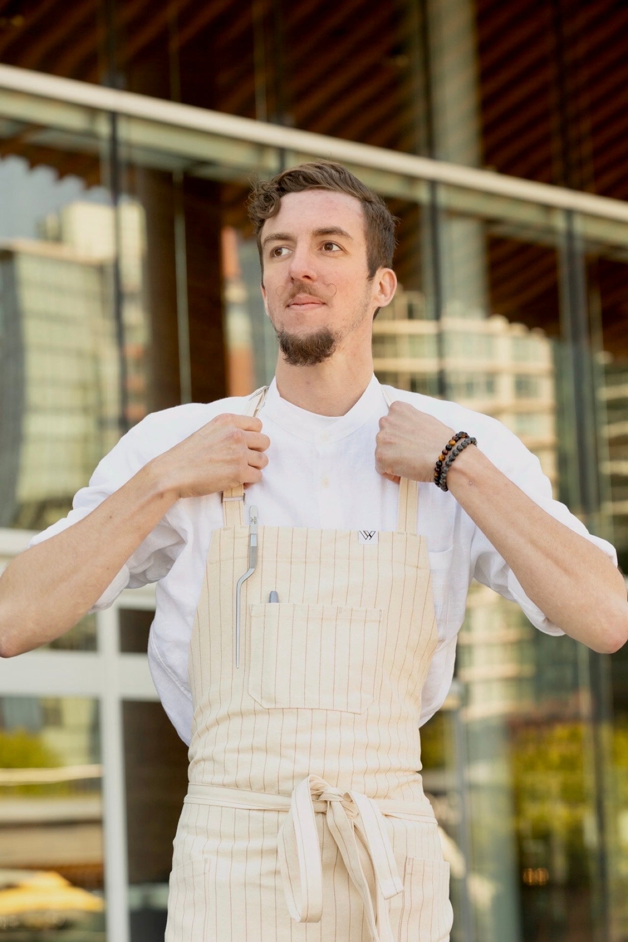 Vancouver 110 APRON (cream tan stripe)