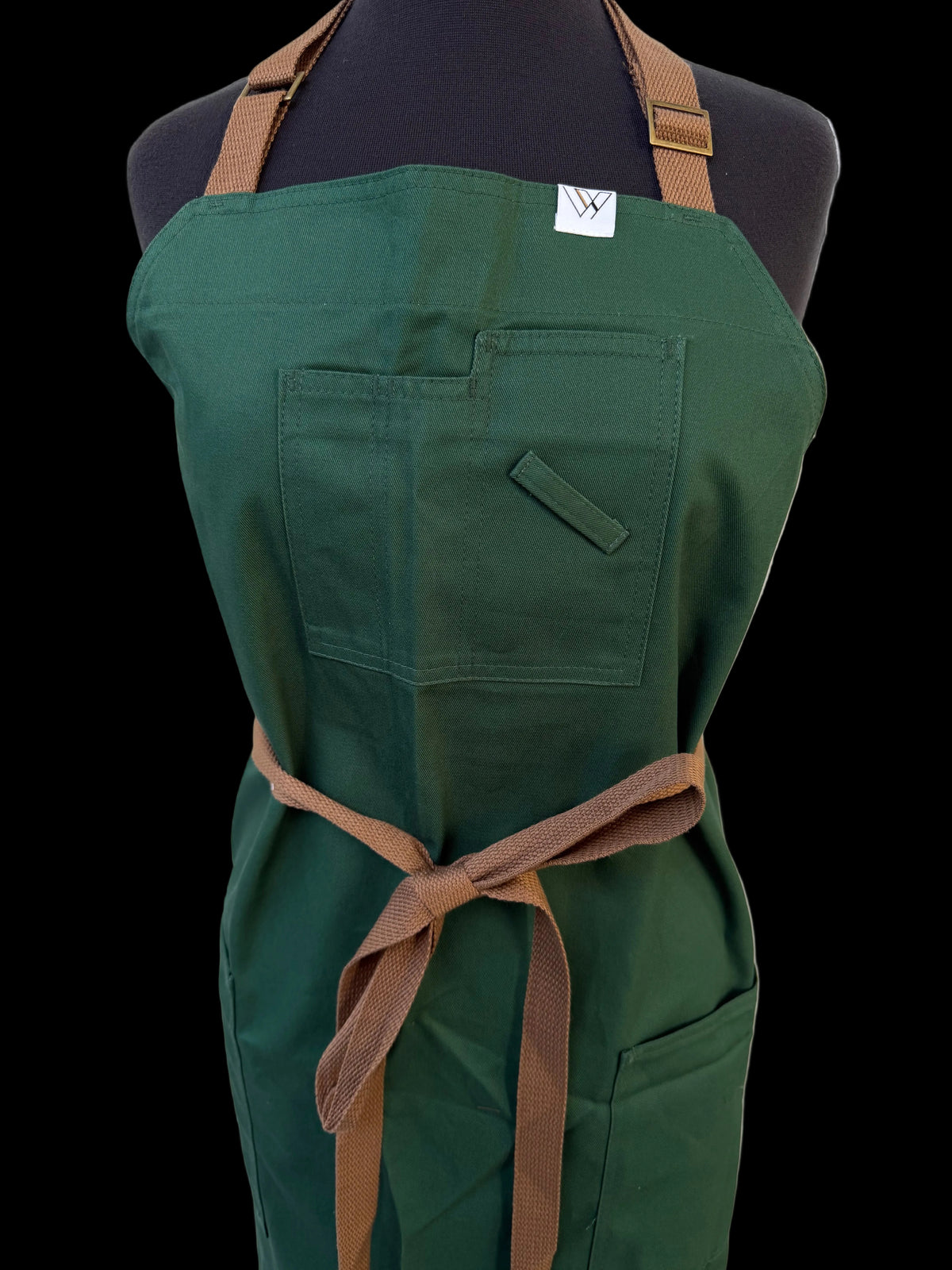 Vancouver 02 Apron (green cotton twill - tan brown straps)