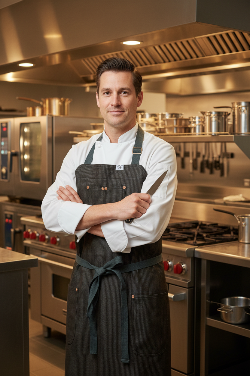 SEOUL 02 chef APRON WORKWEAR (GRAY STRIPE DENIM)