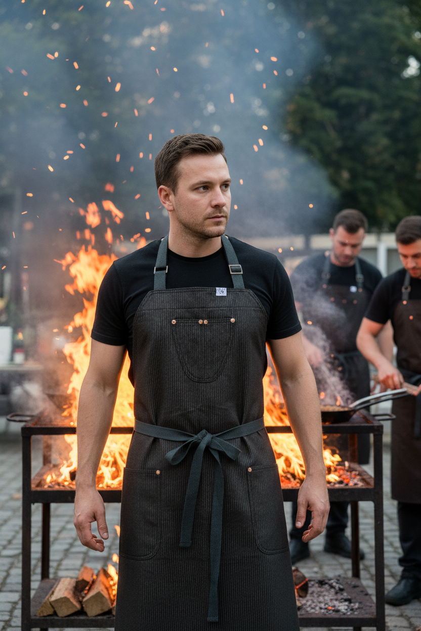 SEOUL 02 chef APRON WORKWEAR (GRAY STRIPE DENIM)