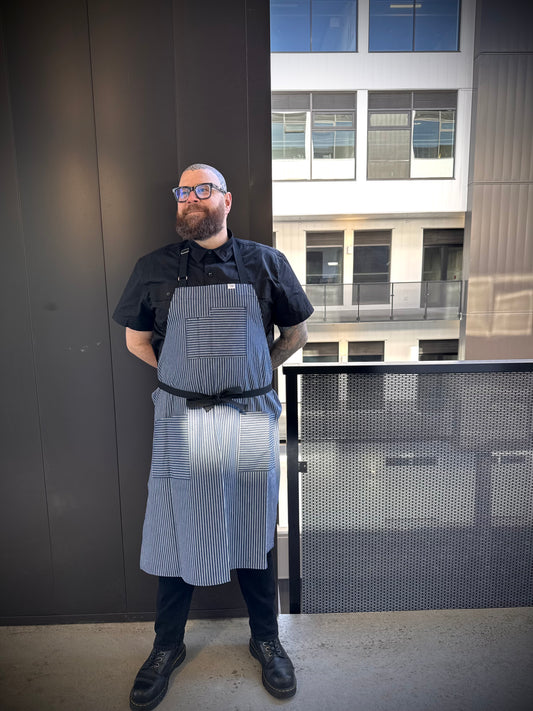 Vancouver 83 chef Apron (black stripe/ blue stripe, TALL)