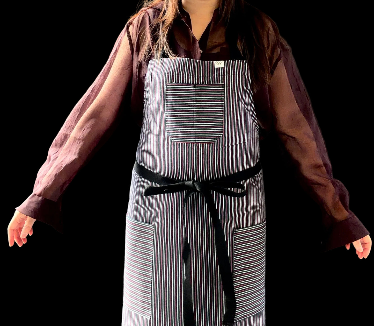 Vancouver 162 Apron (maroon red, black, white stripe)