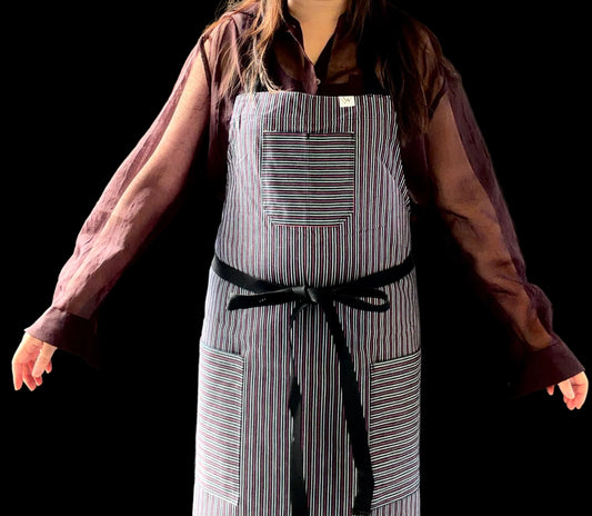 Vancouver 162 Apron (maroon red, black, white stripe)