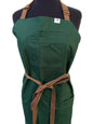 Vancouver 02 Apron (green cotton twill - tan brown straps)