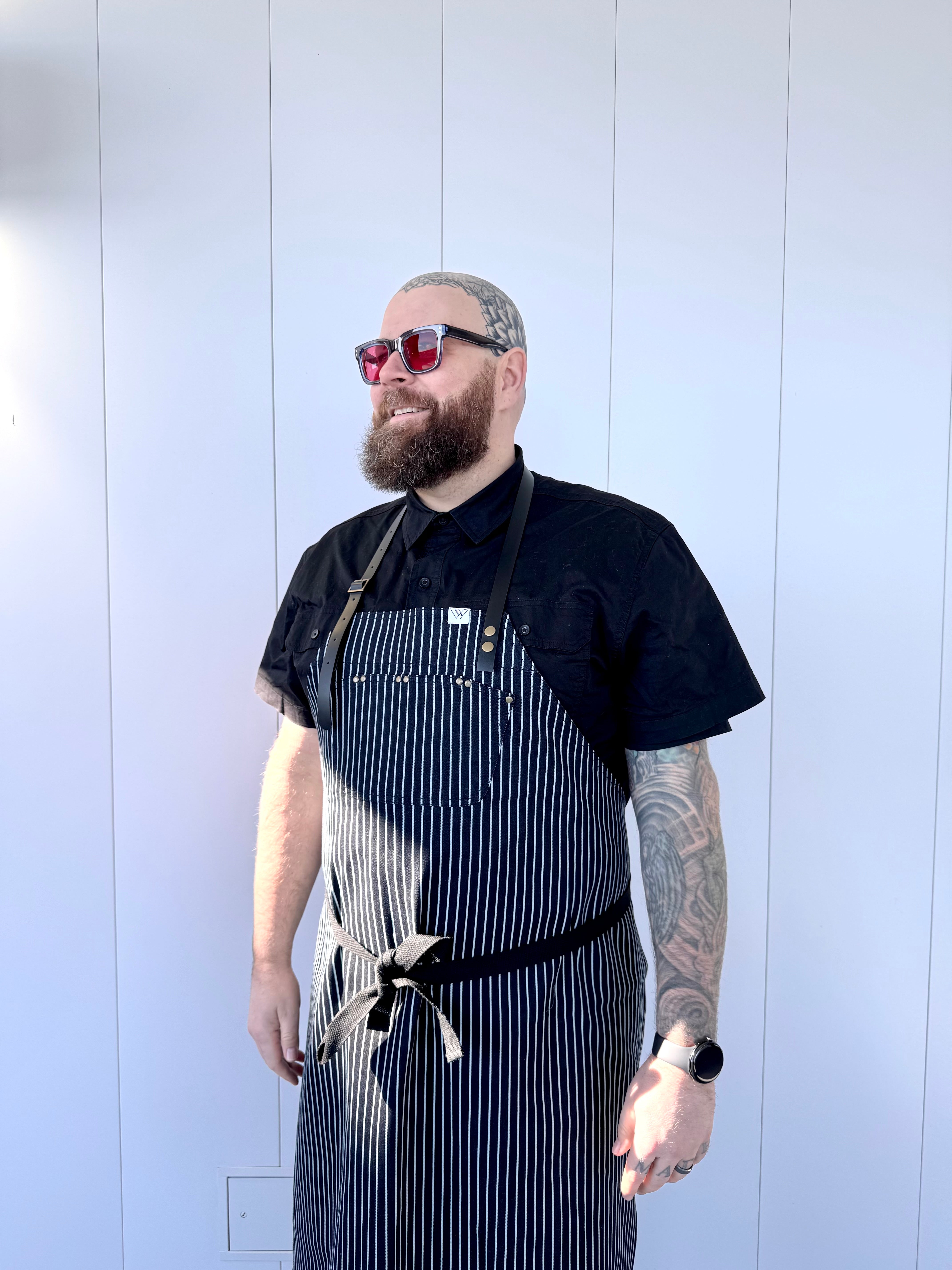 Seoul 01 Apron (stripe leather neck strap) – Chef and Co Canada