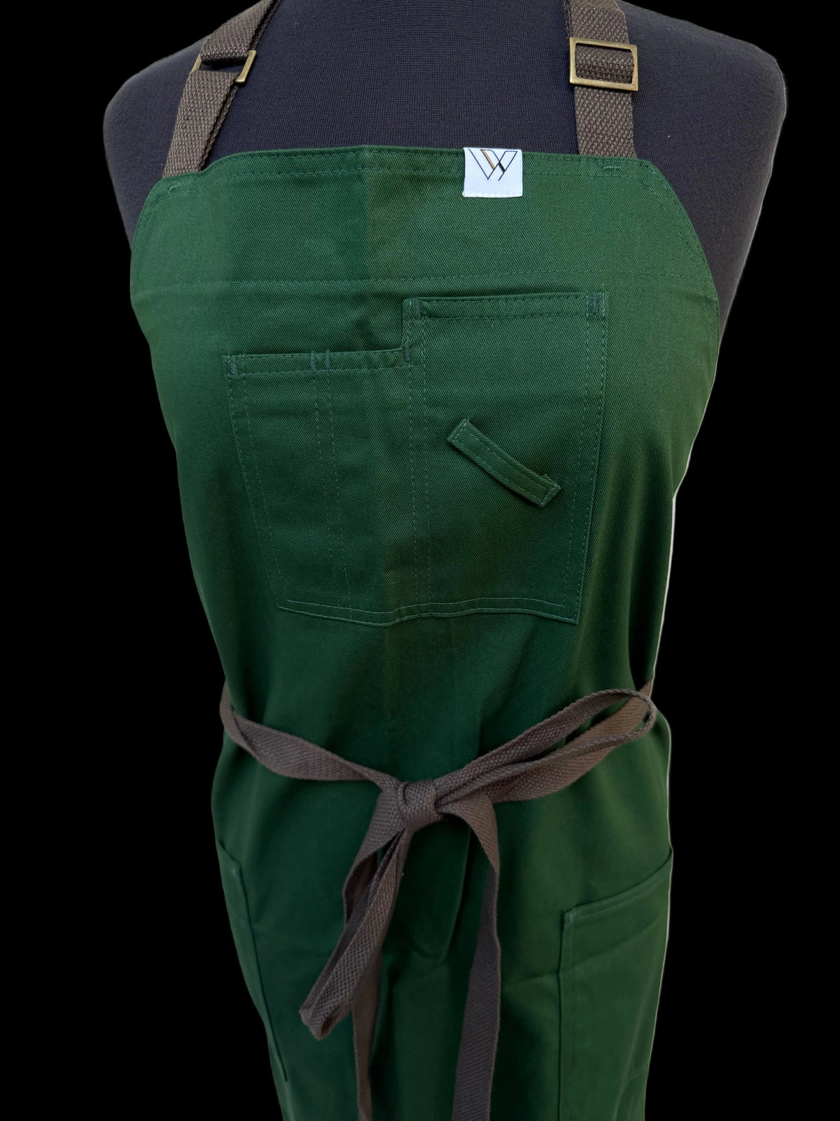 Vancouver 02 Apron (green cotton twill- dark brown straps)