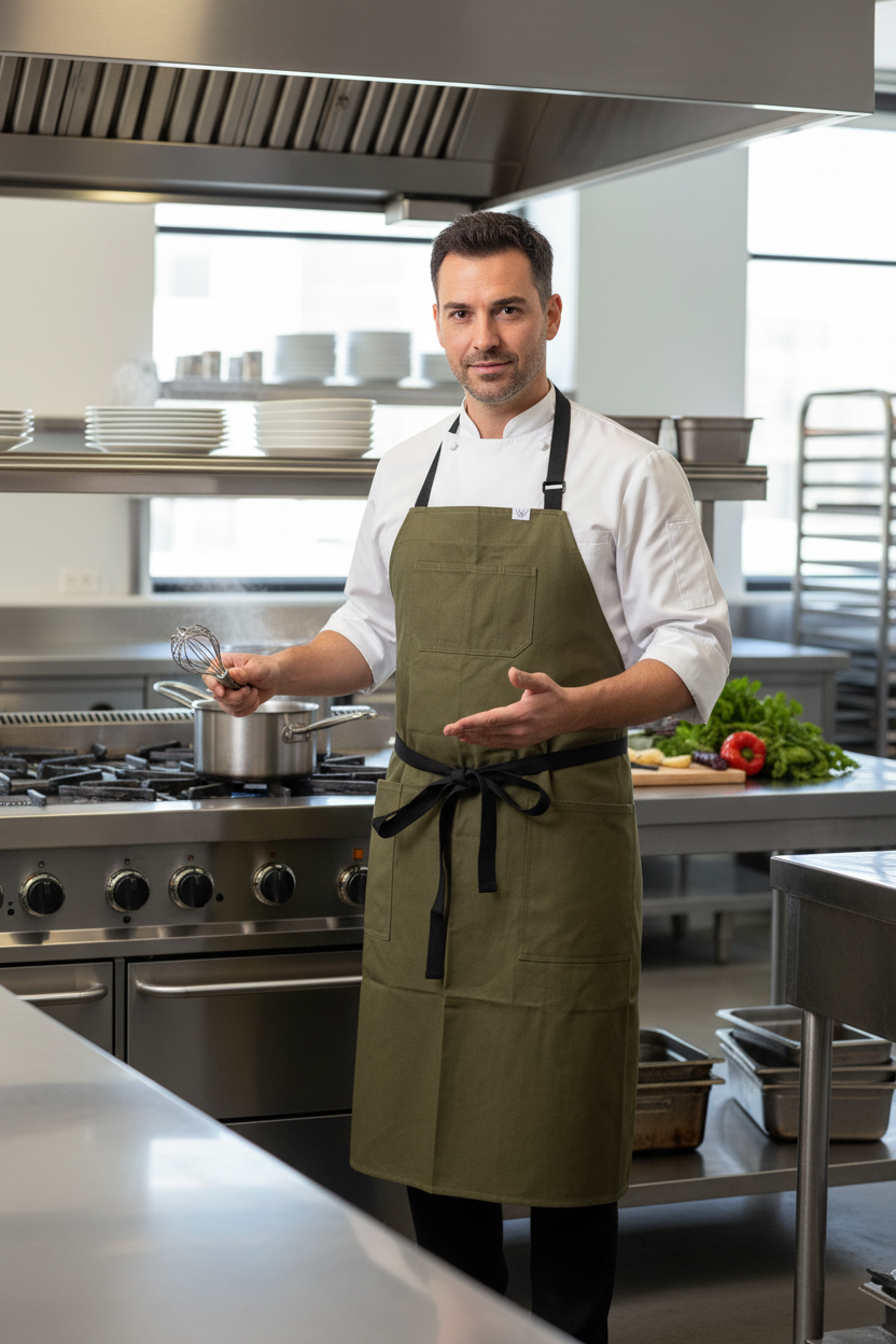 Vancouver 94 chef apron (olive cotton canvas)