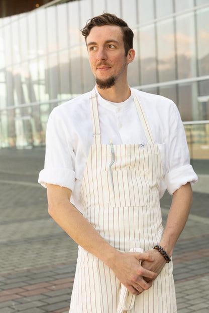VANCOUVER 110 APRON (cream red stripe)