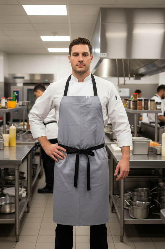 Chef wearing grey apron